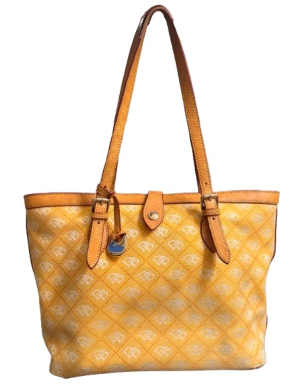 Dooney & Bourke East/West Monogram Shopper Tote with Vachetta Trim (Yellow)-GUC - Picture 1 of 16